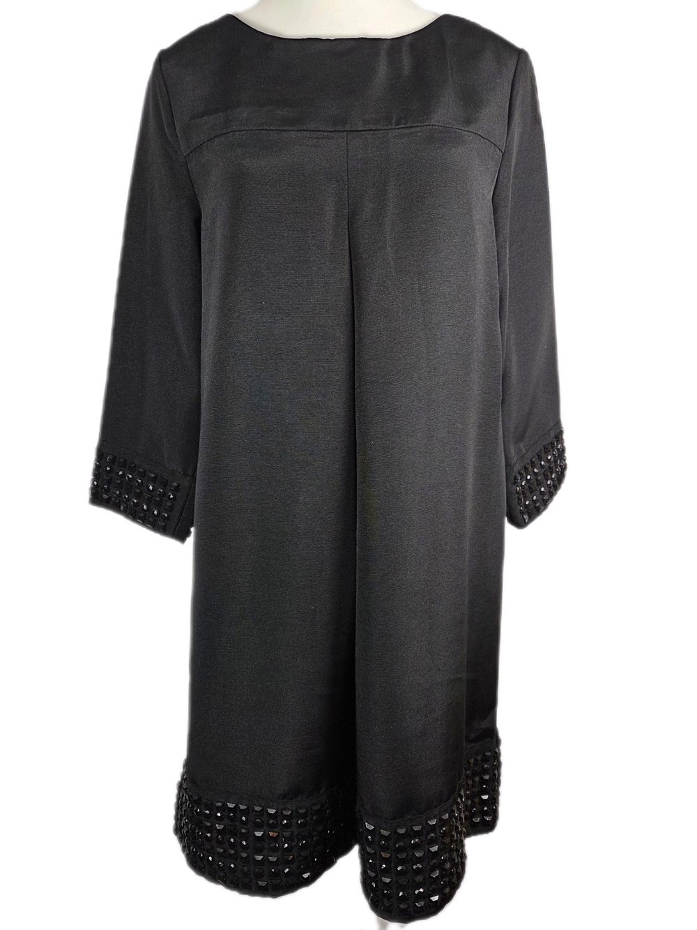 H&M Black Shift Cocktail Dress Embellished Jeweled Hem Cuffs